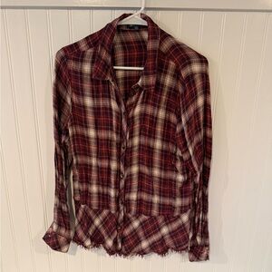 Democracy Burgundy and Cream Plaid Button-Down Shirt